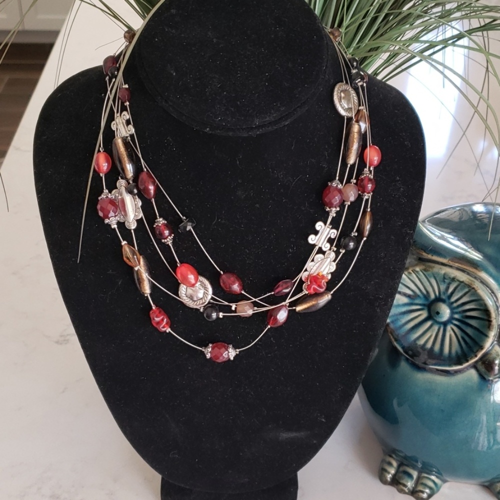 Red Beaded Layered necklace By Lia Sophia